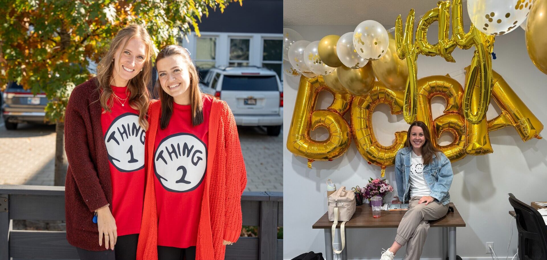 Team members in Thing 1 and Thing 2 shirts, and a BCBA celebration